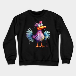 Whimsical Cute Happy Multicolored Bird Crewneck Sweatshirt